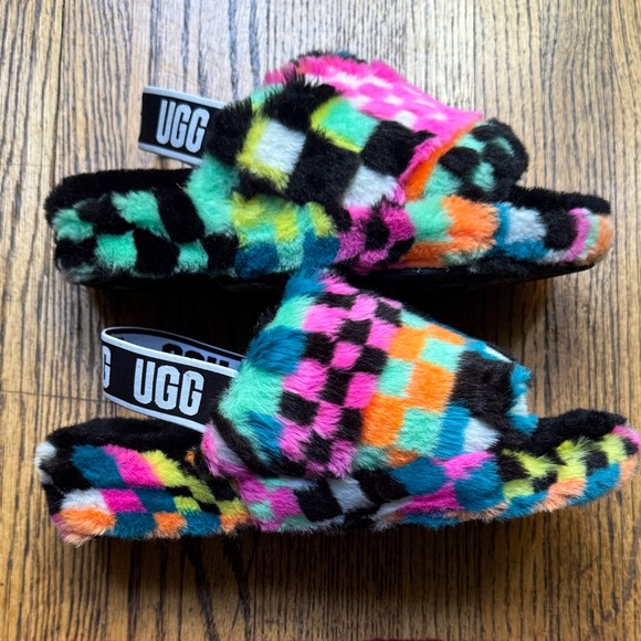 UGG Fluff Yeah Check Slide Sandals Size 8 - Picture 13 of 15